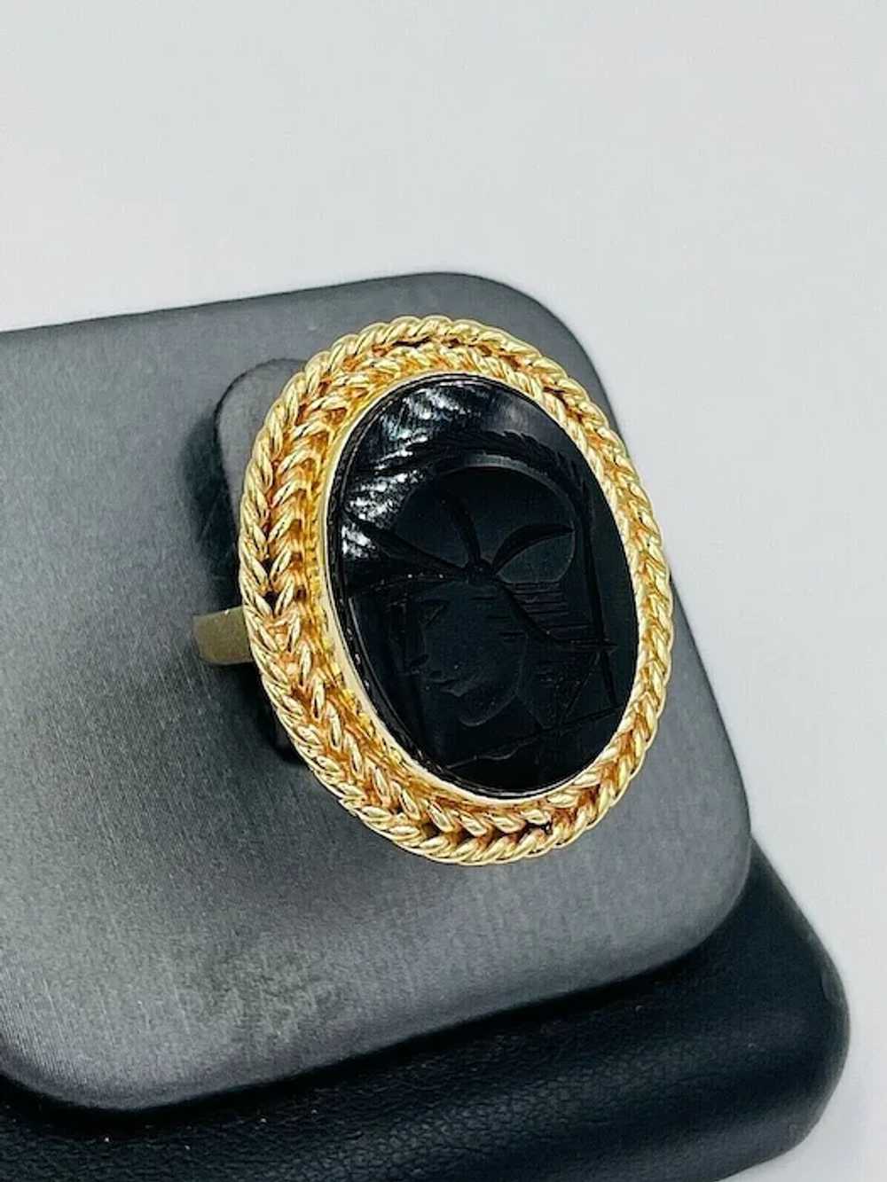 14k Gold Intaglio Ring Roman Soldier Black Onyx S… - image 10