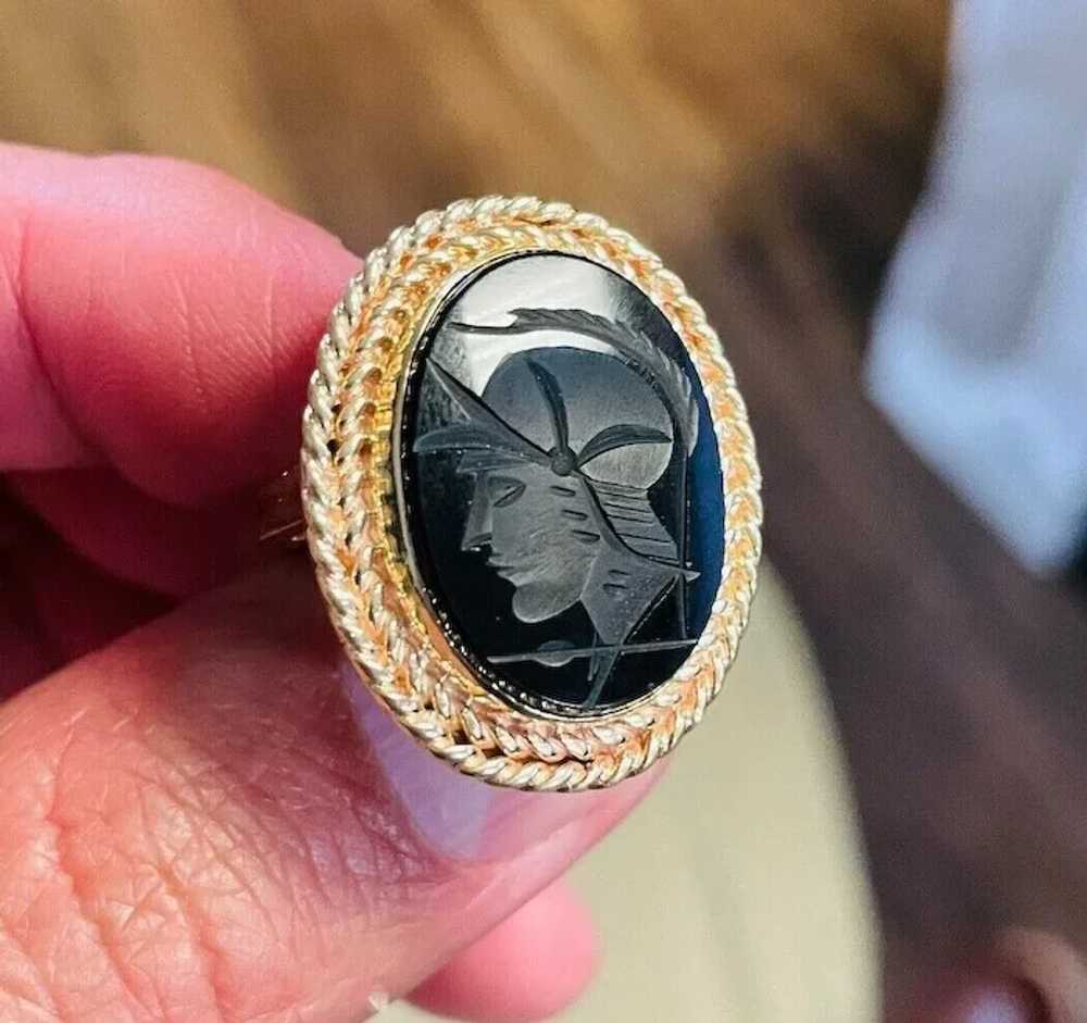 14k Gold Intaglio Ring Roman Soldier Black Onyx S… - image 11