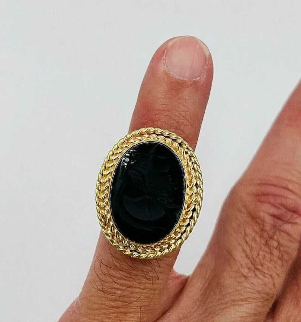 14k Gold Intaglio Ring Roman Soldier Black Onyx S… - image 3