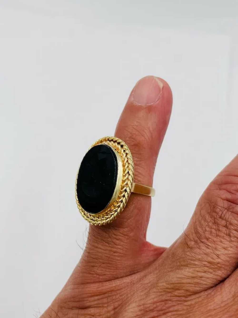 14k Gold Intaglio Ring Roman Soldier Black Onyx S… - image 4