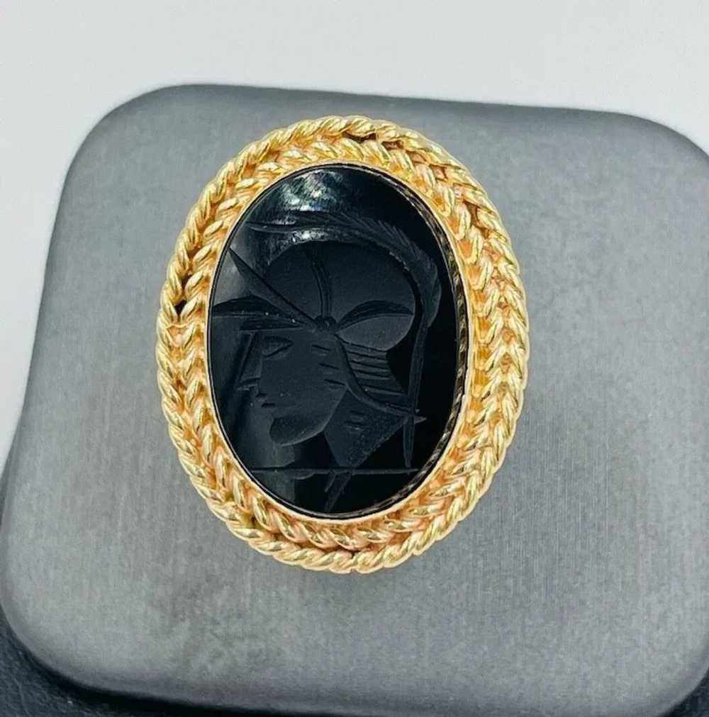 14k Gold Intaglio Ring Roman Soldier Black Onyx S… - image 5