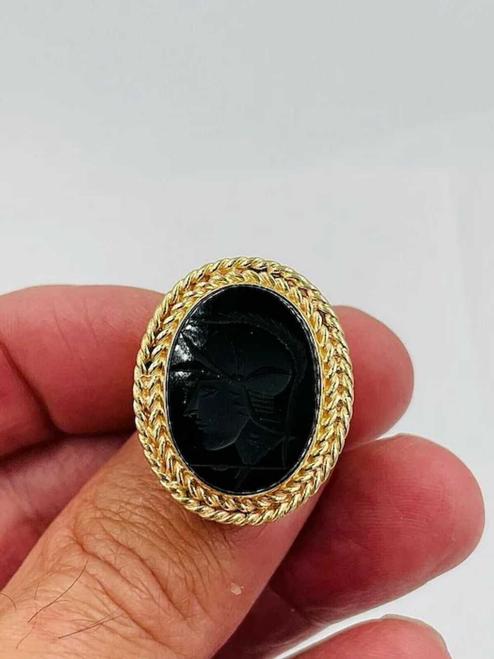 14k Gold Intaglio Ring Roman Soldier Black Onyx S… - image 8