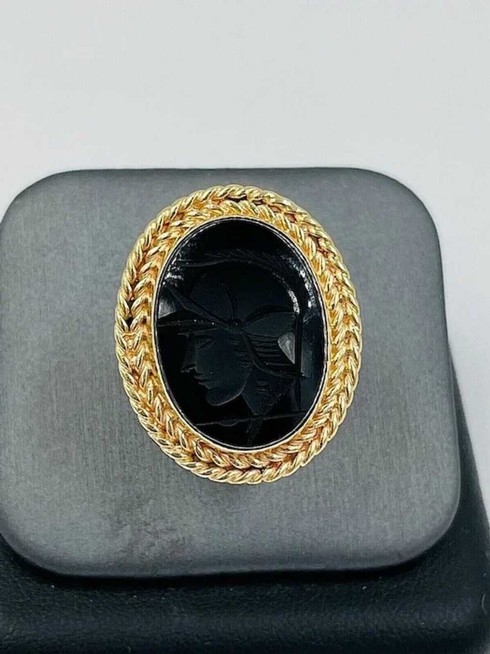 14k Gold Intaglio Ring Roman Soldier Black Onyx S… - image 9