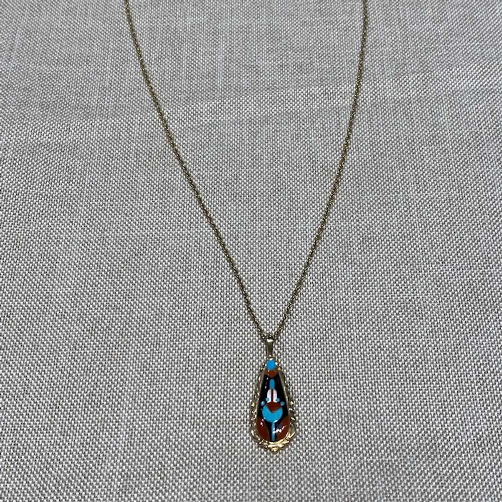 14K Gold Inlay Pendant with Chain - image 2