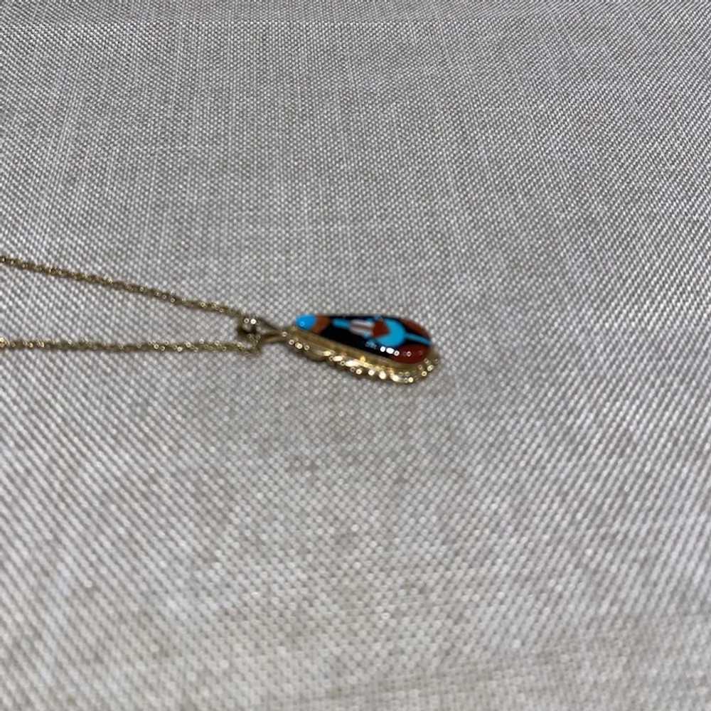 14K Gold Inlay Pendant with Chain - image 4