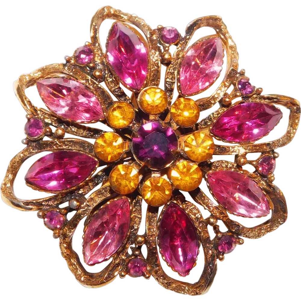 Gorgeous Pink Amber & Purple Rhinestone Vintage B… - image 1