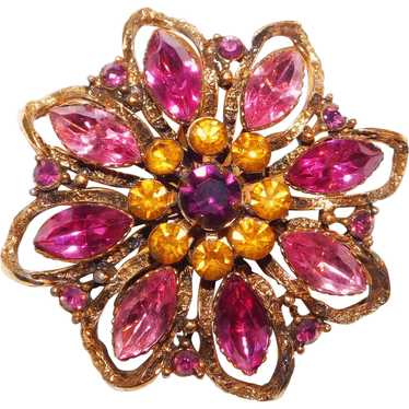 Gorgeous Pink Amber & Purple Rhinestone Vintage B… - image 1