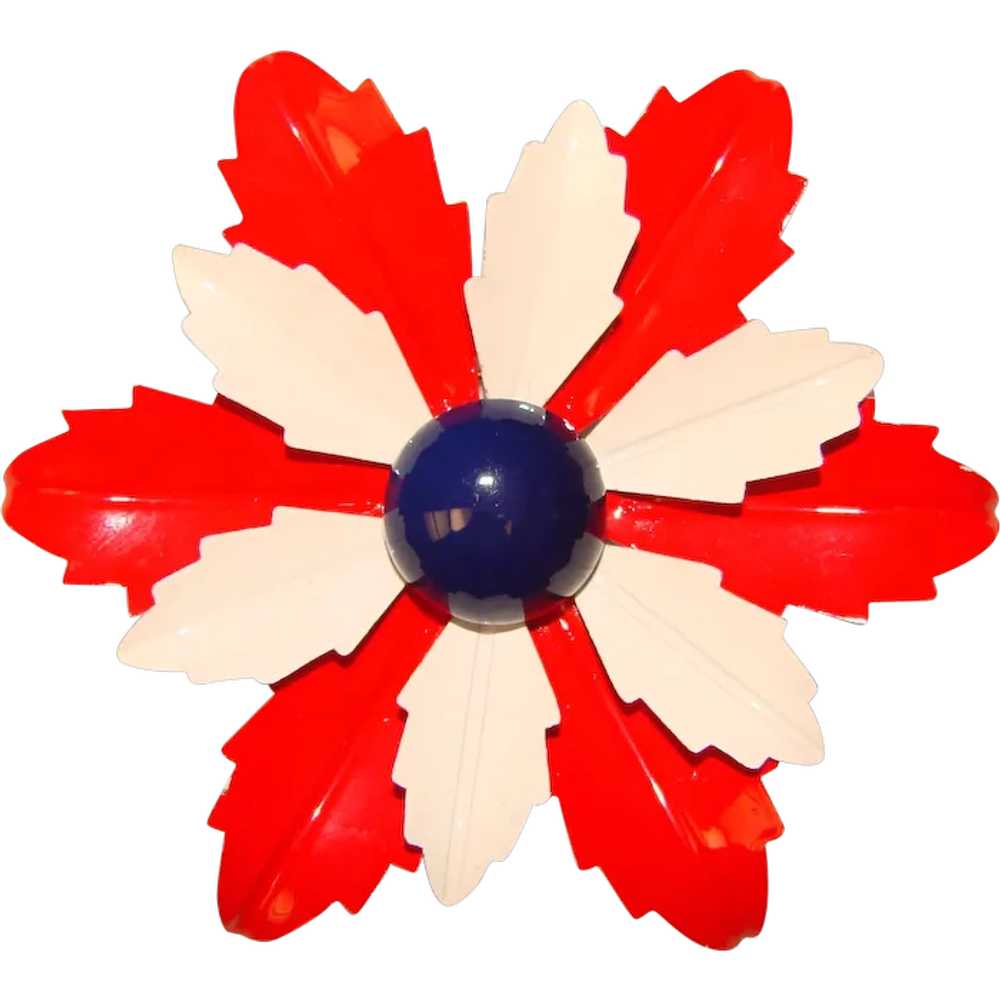 Awesome FLOWER POWER Red White Blue Enamel Vintag… - image 1