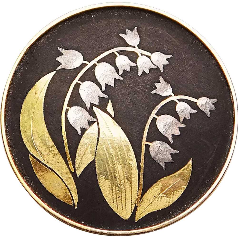 Gorgeous LILY OF THE VALLEY Damascene Brooch - Si… - image 1