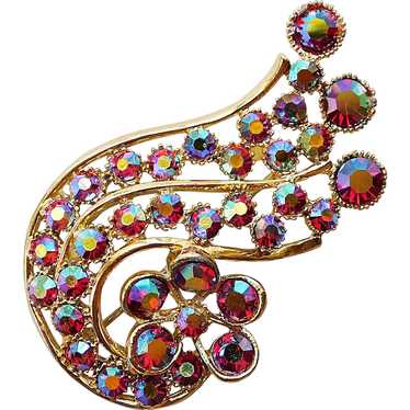 Fabulous BSK Red Aurora Rhinestone Vintage Brooch - image 1