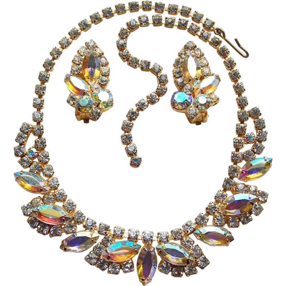 Fabulous Aurora Rhinestone Vintage Necklace Set - image 1