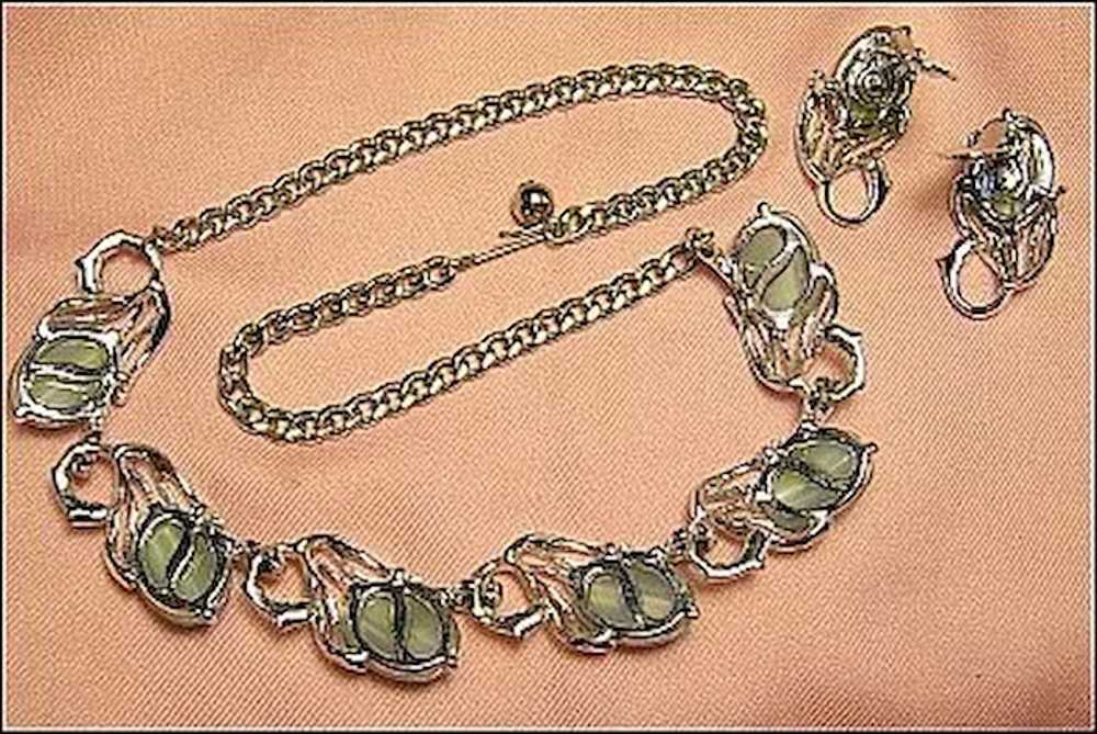 Set Vintage Blue Moonglow Necklace & Earrings - image 2