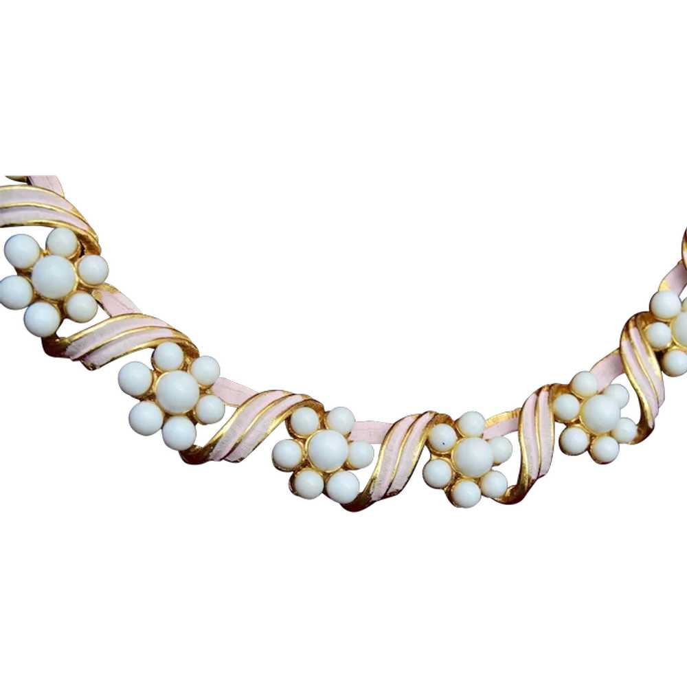 Milk Glass Bead and Enameled Link Bracelet - image 1