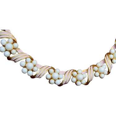 Milk Glass Bead and Enameled Link Bracelet - image 1