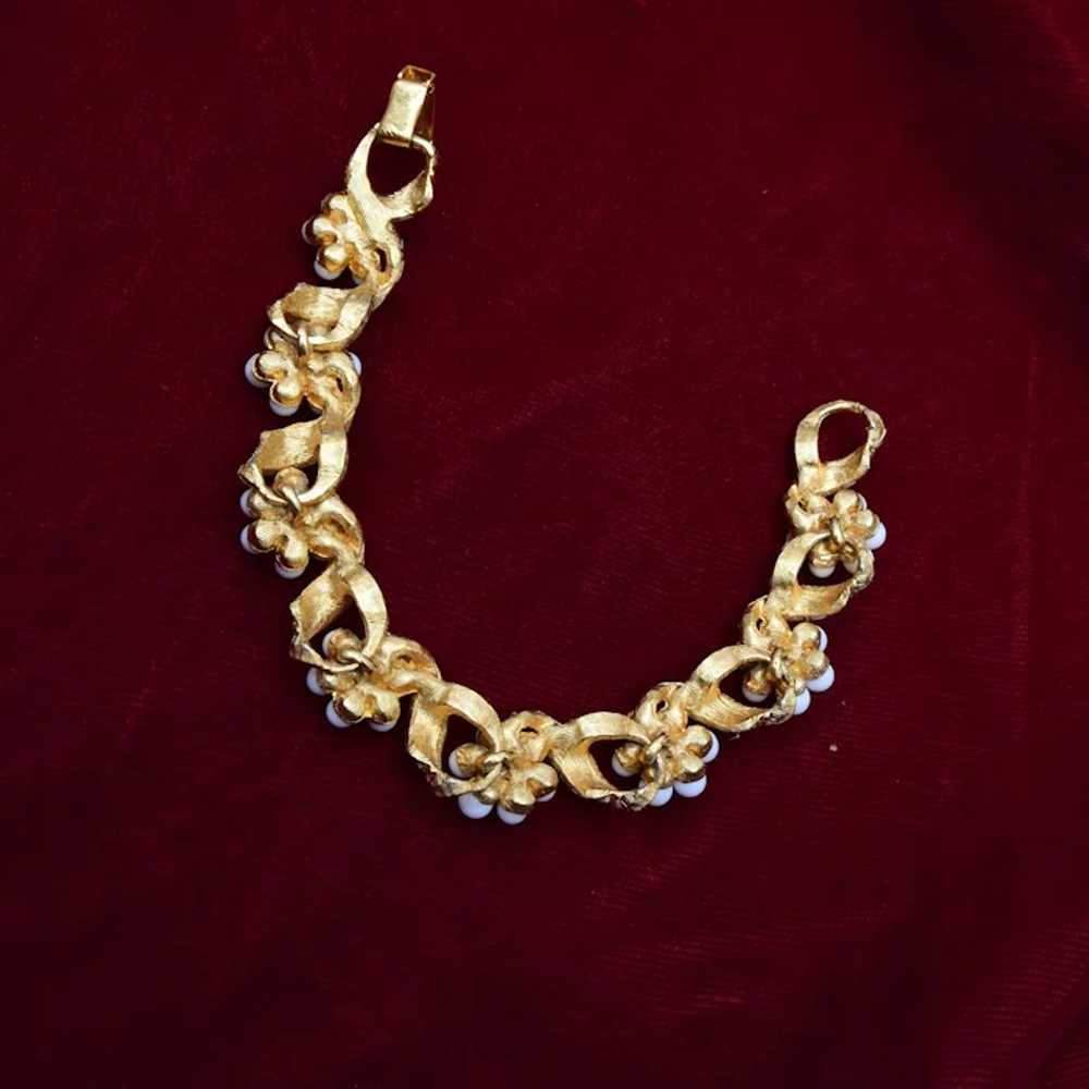 Milk Glass Bead and Enameled Link Bracelet - image 2