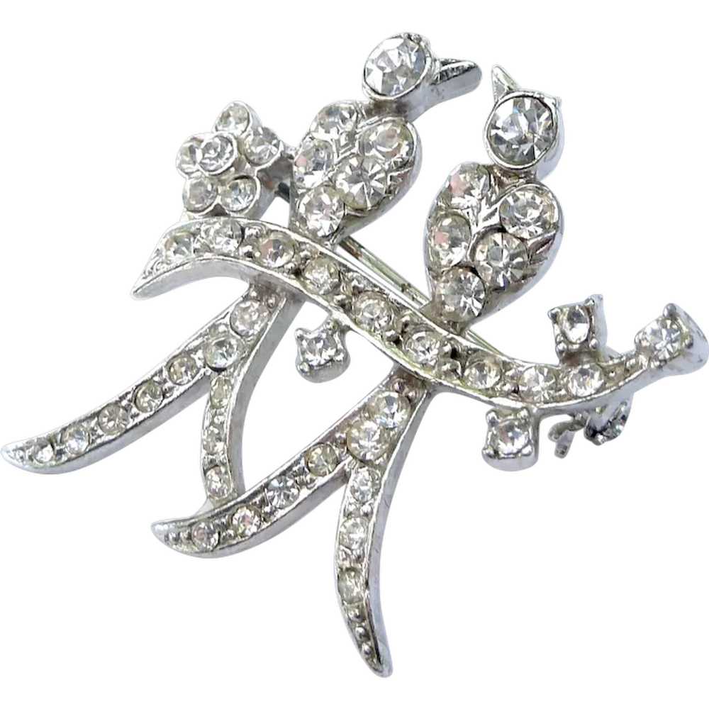 Delightful Birds on Branch Brooch Paved with Clea… - image 1