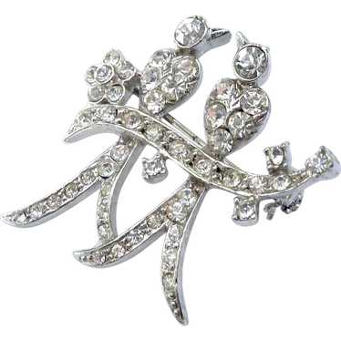 Delightful Birds on Branch Brooch Paved with Clea… - image 1