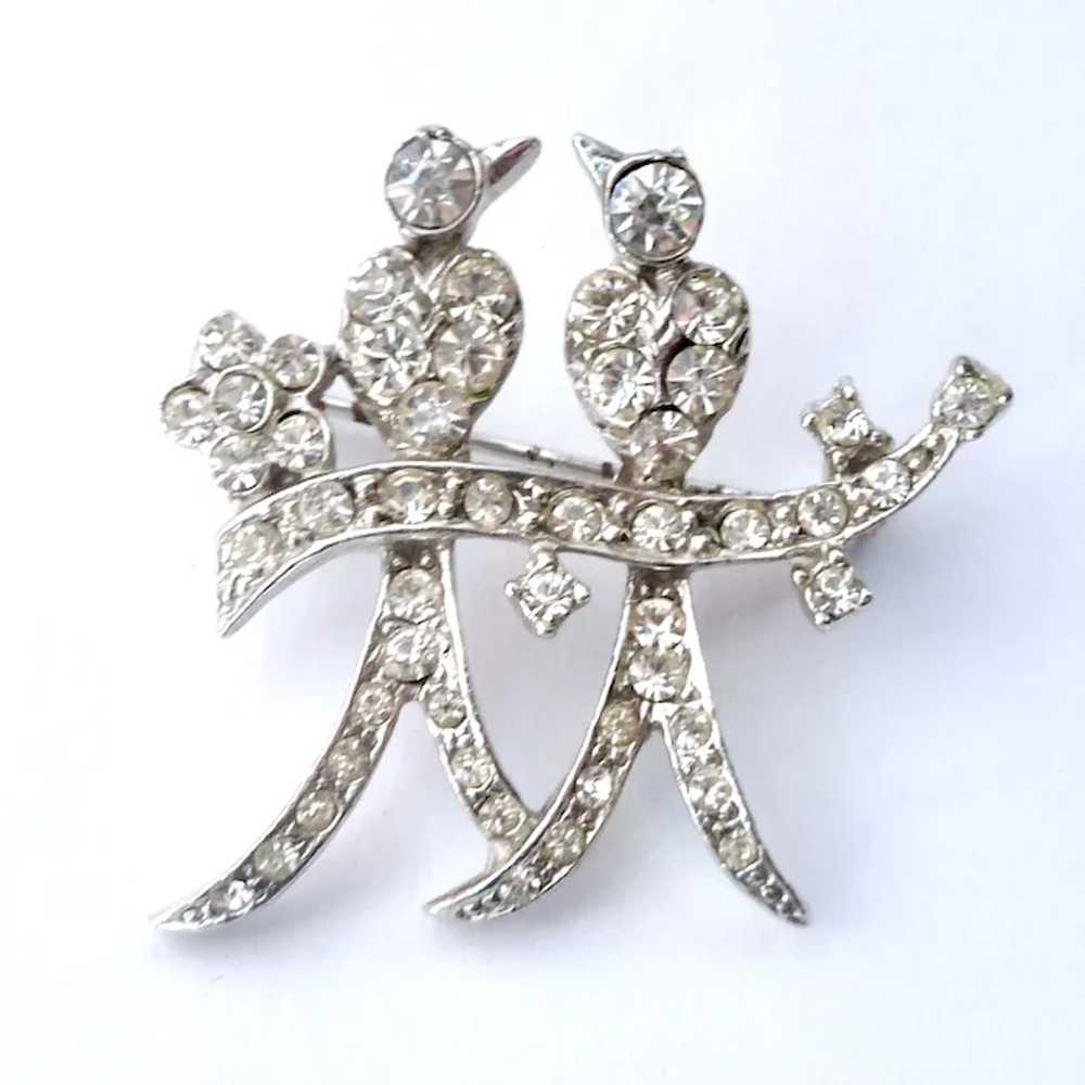 Delightful Birds on Branch Brooch Paved with Clea… - image 3