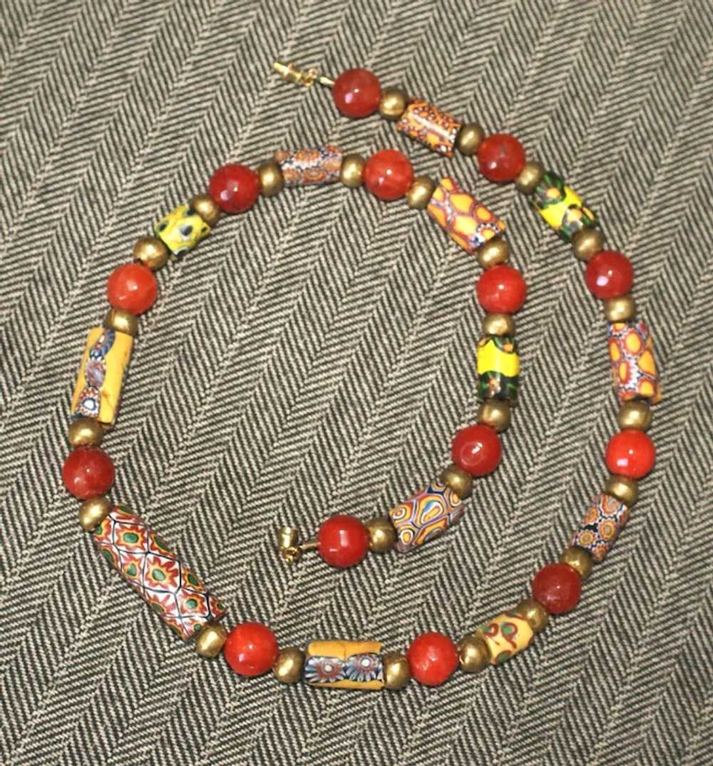 Antique Millefiori Trade Bead, Brass and Red Agat… - image 10