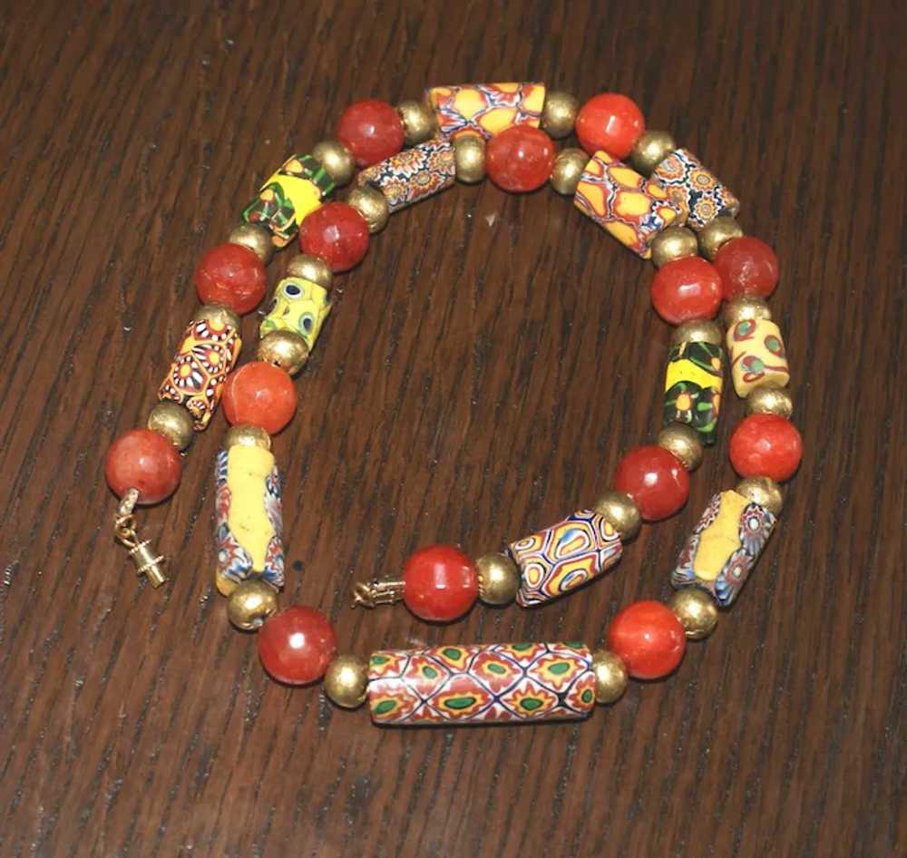 Antique Millefiori Trade Bead, Brass and Red Agat… - image 11