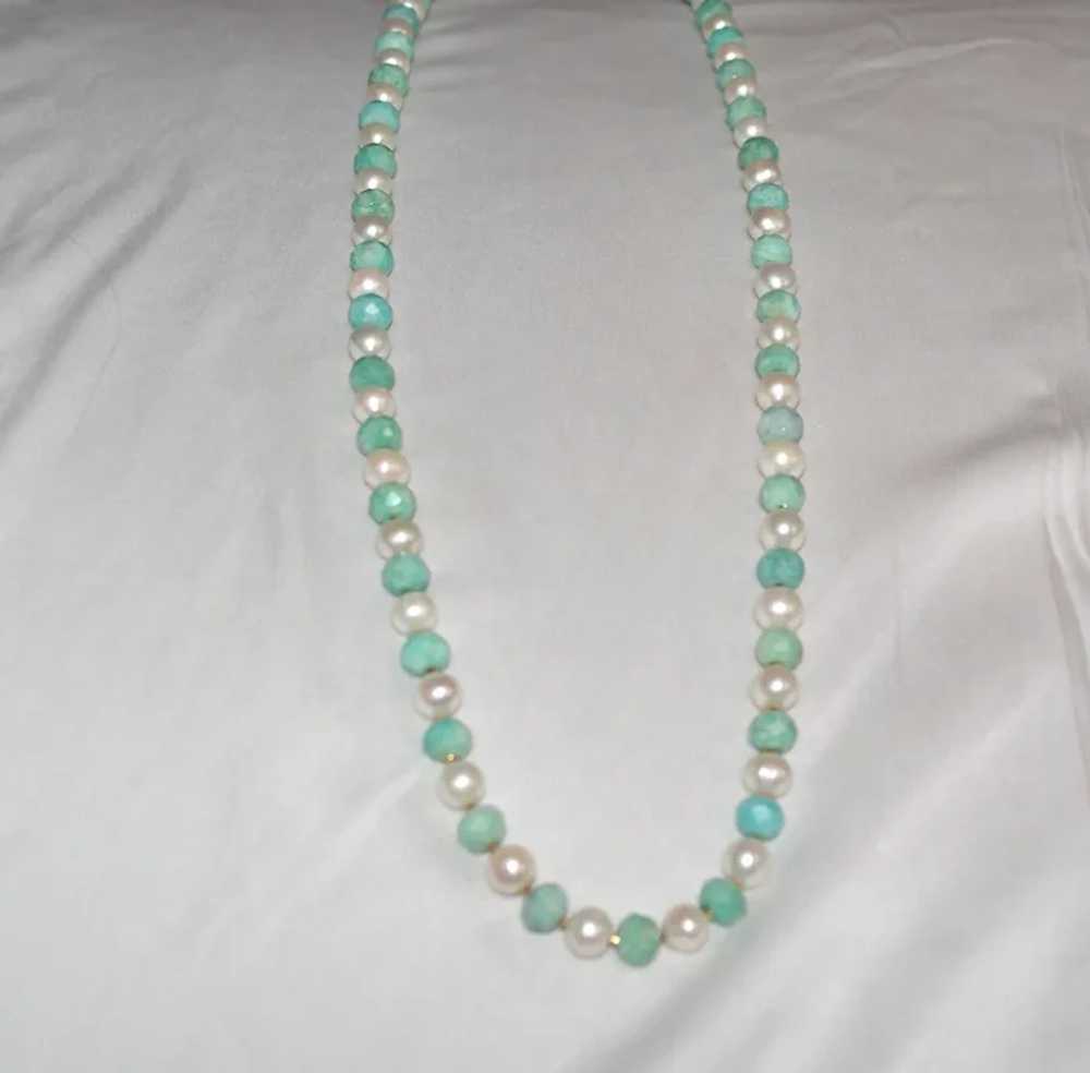 Long Necklace of Peruvian Amazonite and White Fre… - image 10