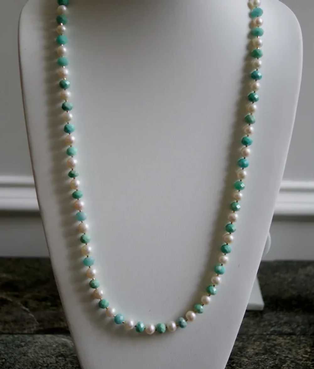 Long Necklace of Peruvian Amazonite and White Fre… - image 12