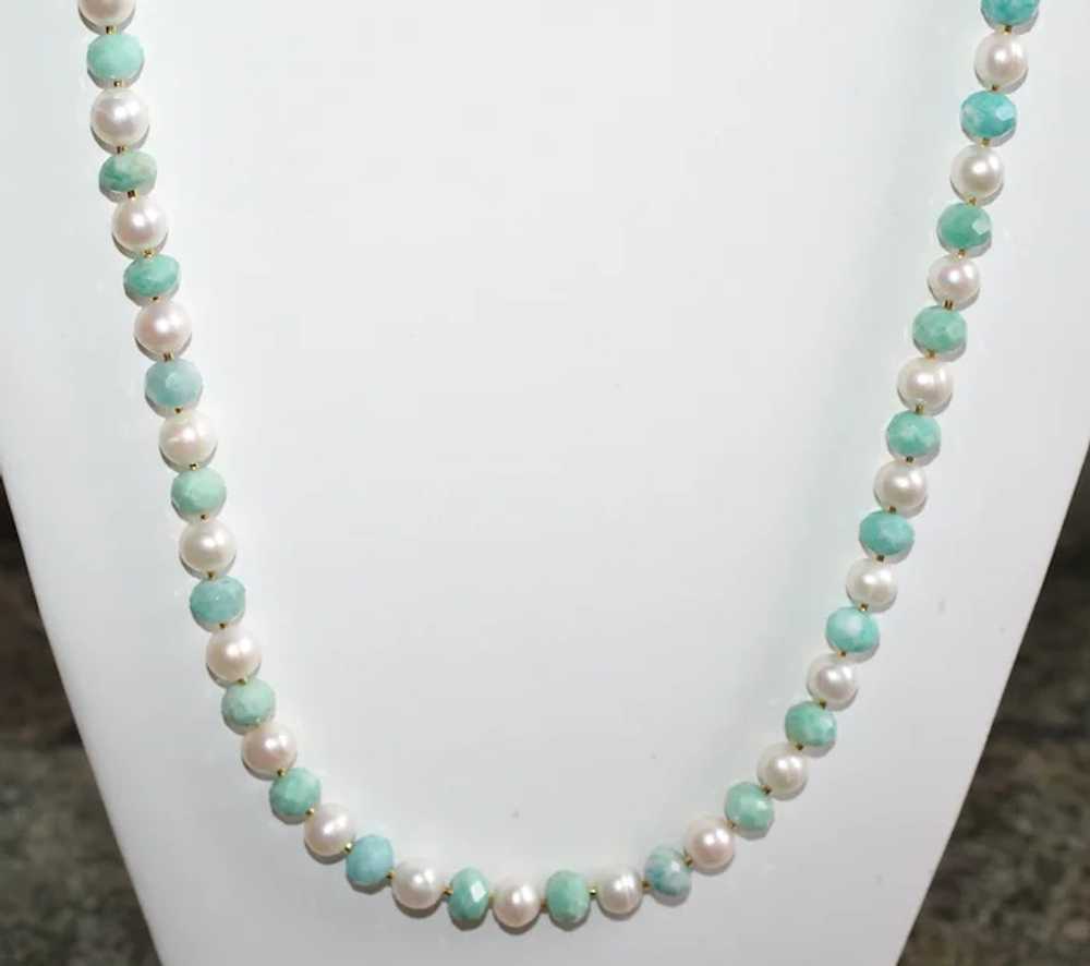 Long Necklace of Peruvian Amazonite and White Fre… - image 4