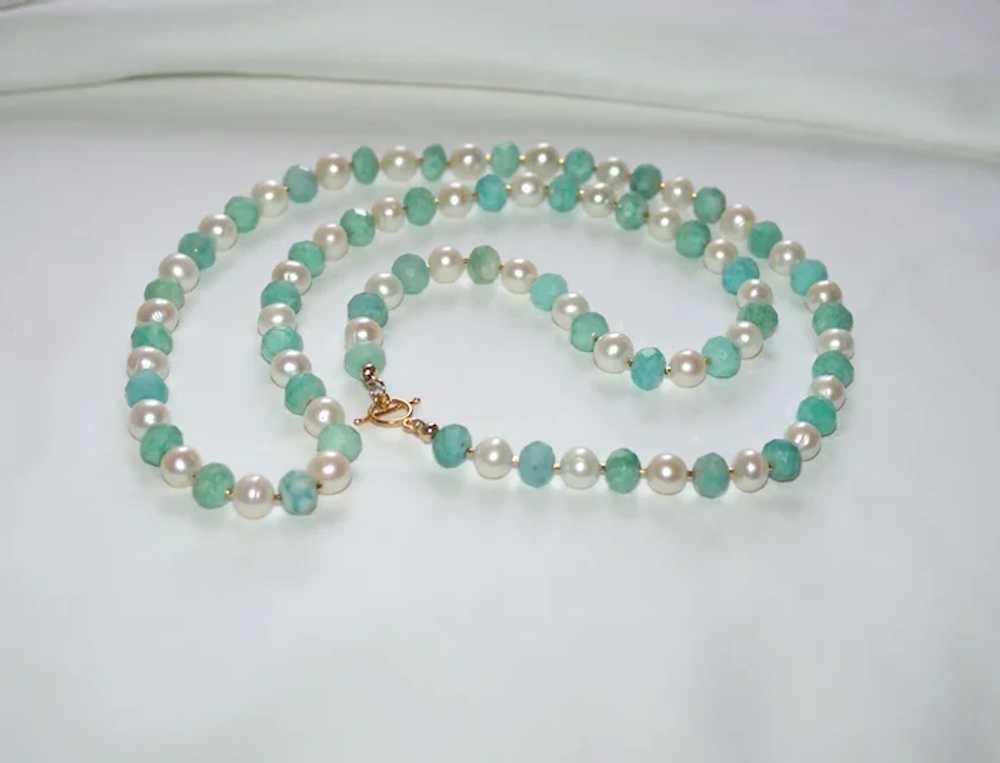 Long Necklace of Peruvian Amazonite and White Fre… - image 5