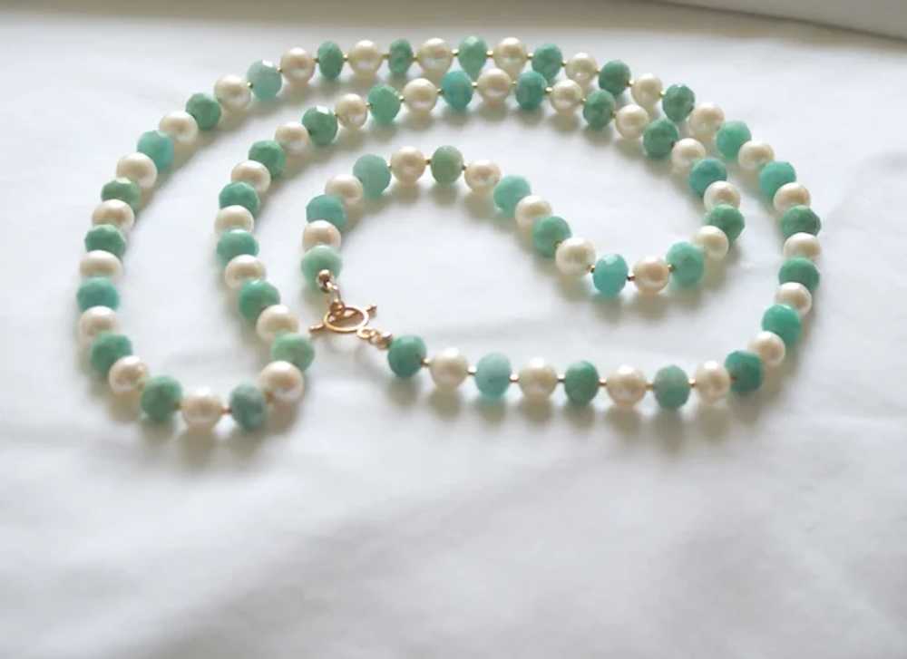 Long Necklace of Peruvian Amazonite and White Fre… - image 7