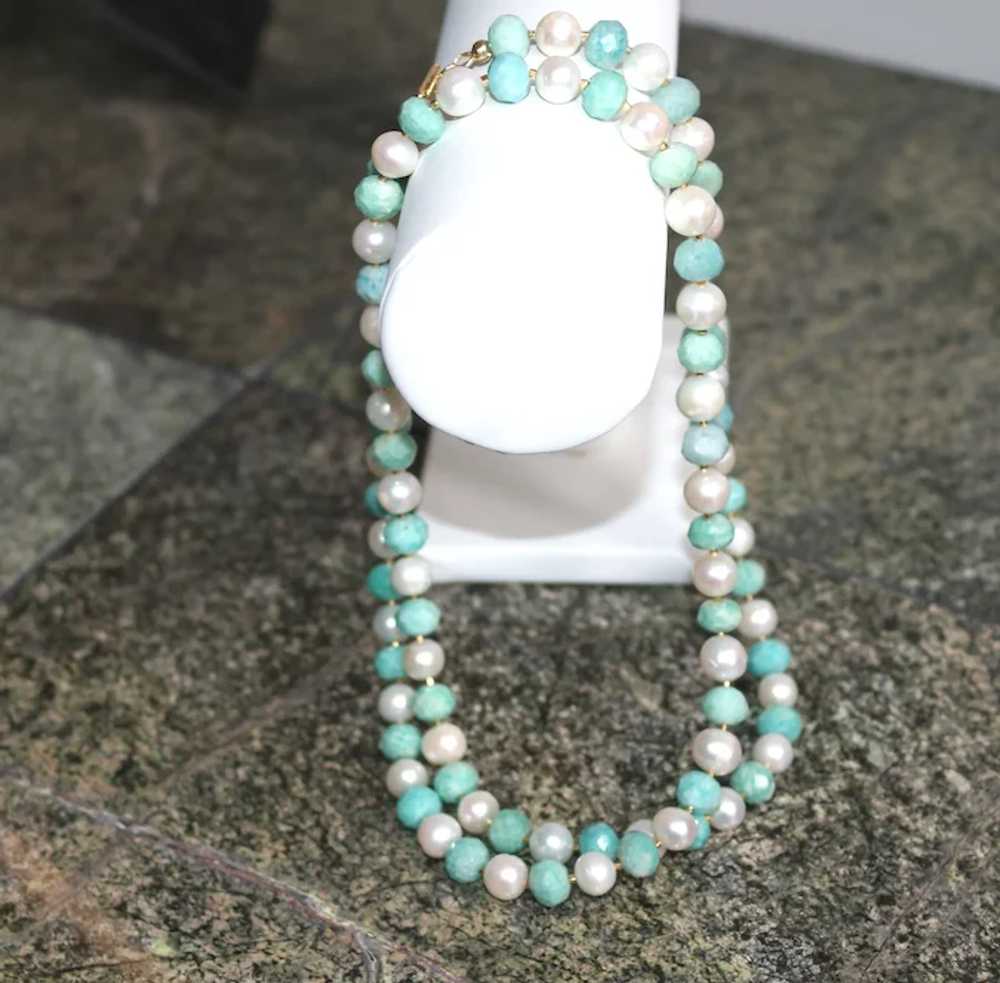 Long Necklace of Peruvian Amazonite and White Fre… - image 8