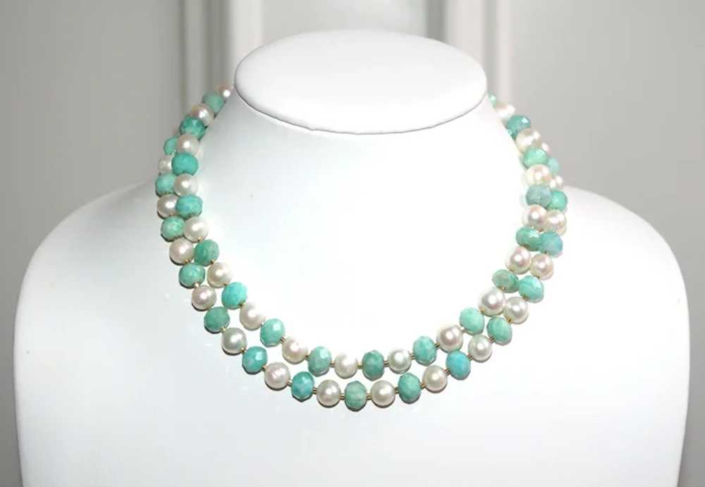 Long Necklace of Peruvian Amazonite and White Fre… - image 9