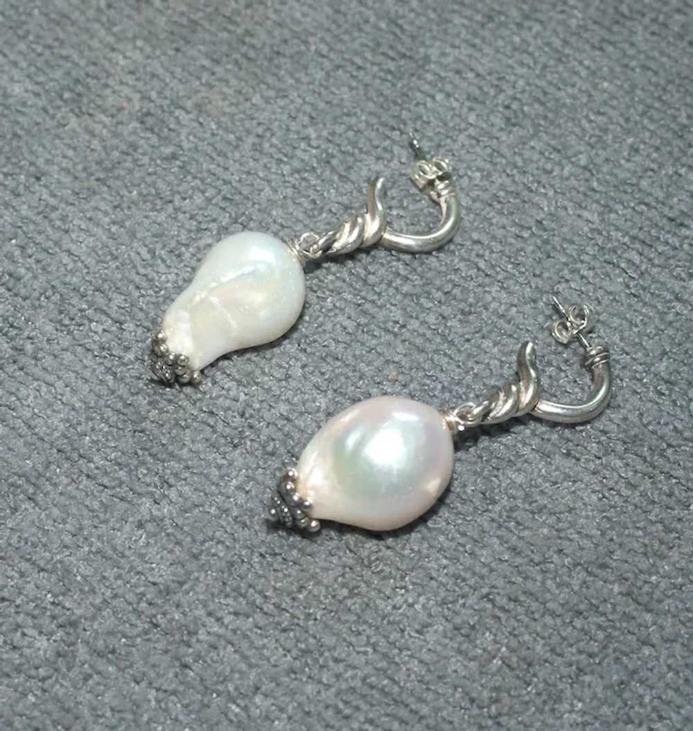 Large Baroque Pearl and Sterling Silver Drop Earr… - image 10