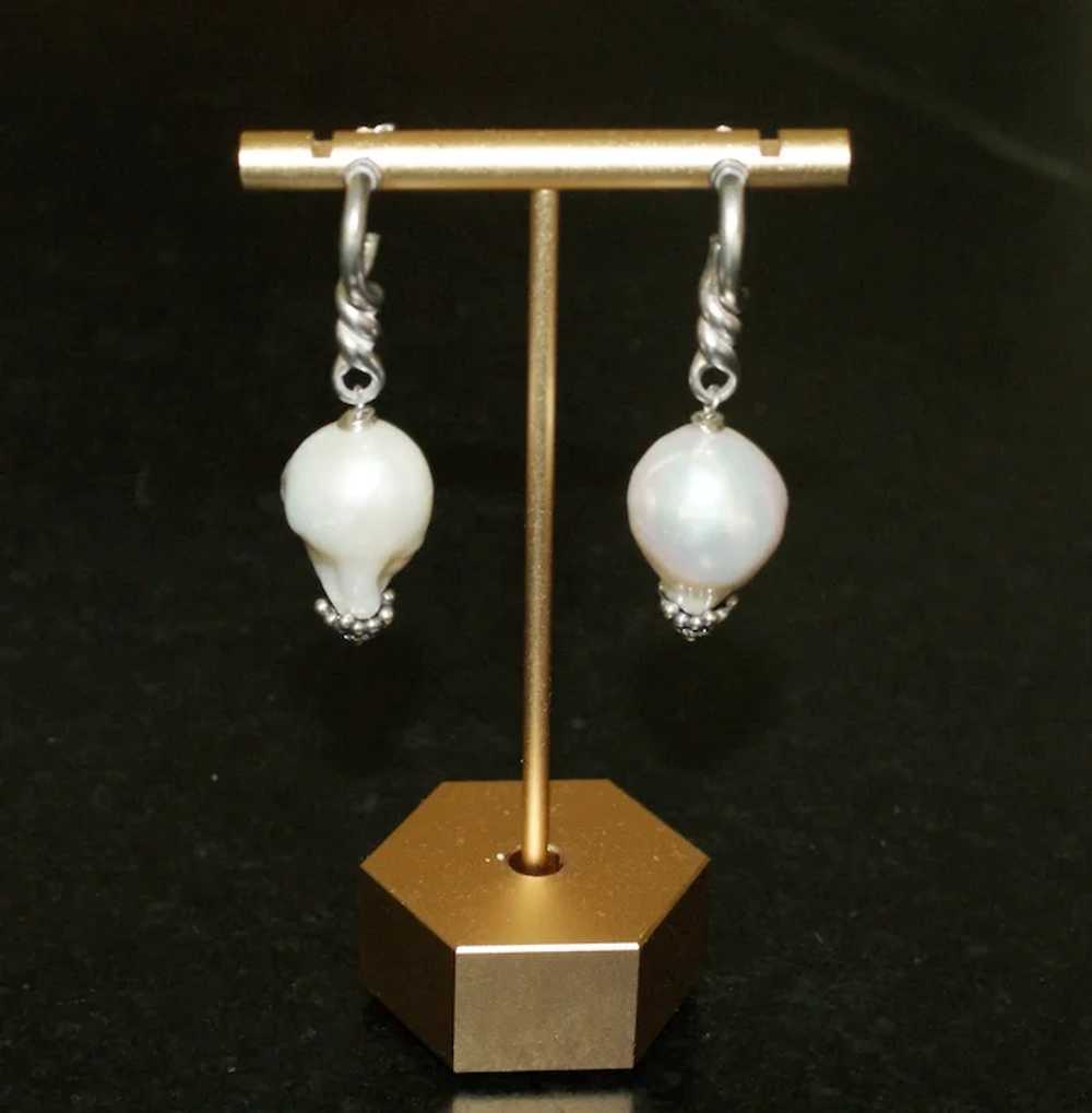 Large Baroque Pearl and Sterling Silver Drop Earr… - image 11