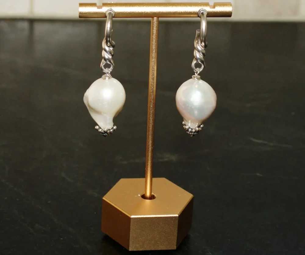 Large Baroque Pearl and Sterling Silver Drop Earr… - image 12