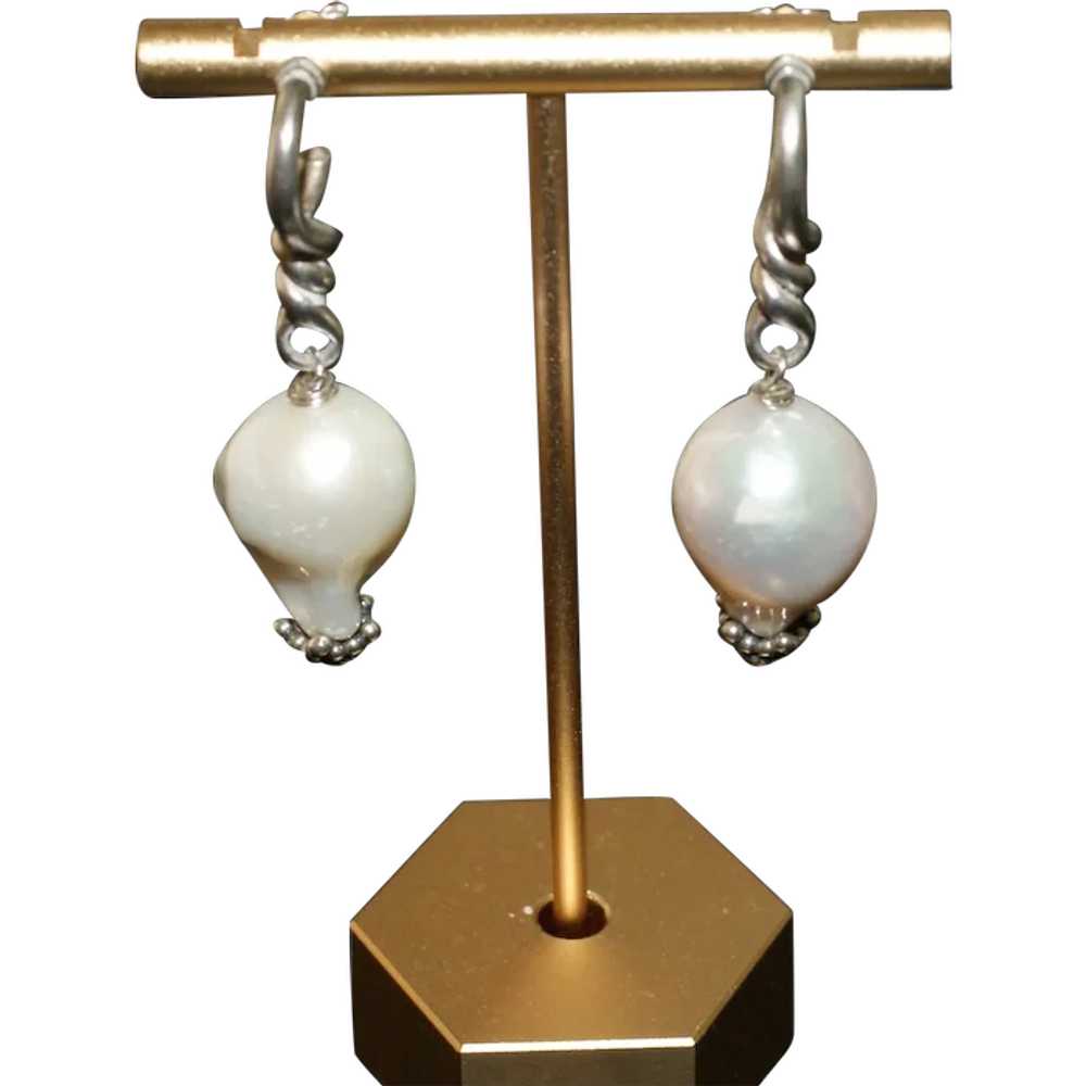 Large Baroque Pearl and Sterling Silver Drop Earr… - image 1