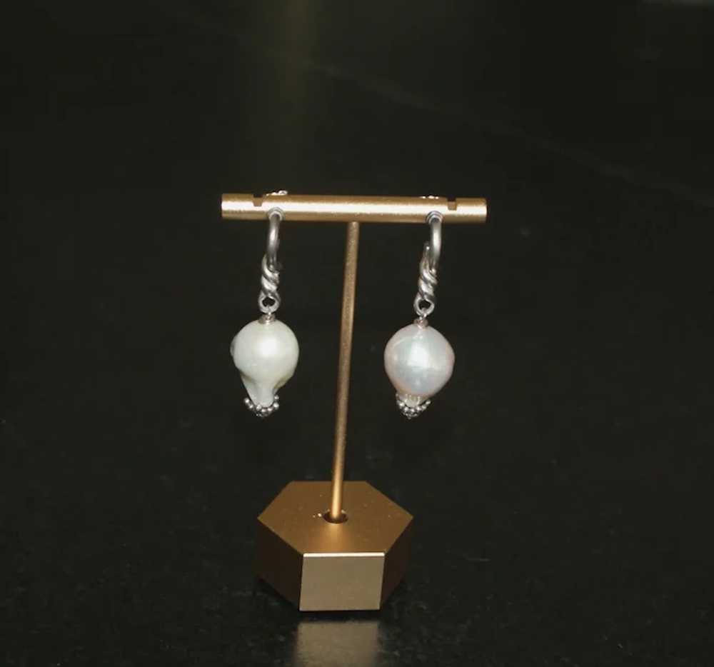 Large Baroque Pearl and Sterling Silver Drop Earr… - image 2