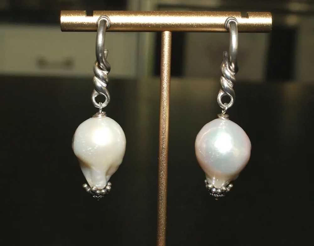 Large Baroque Pearl and Sterling Silver Drop Earr… - image 3