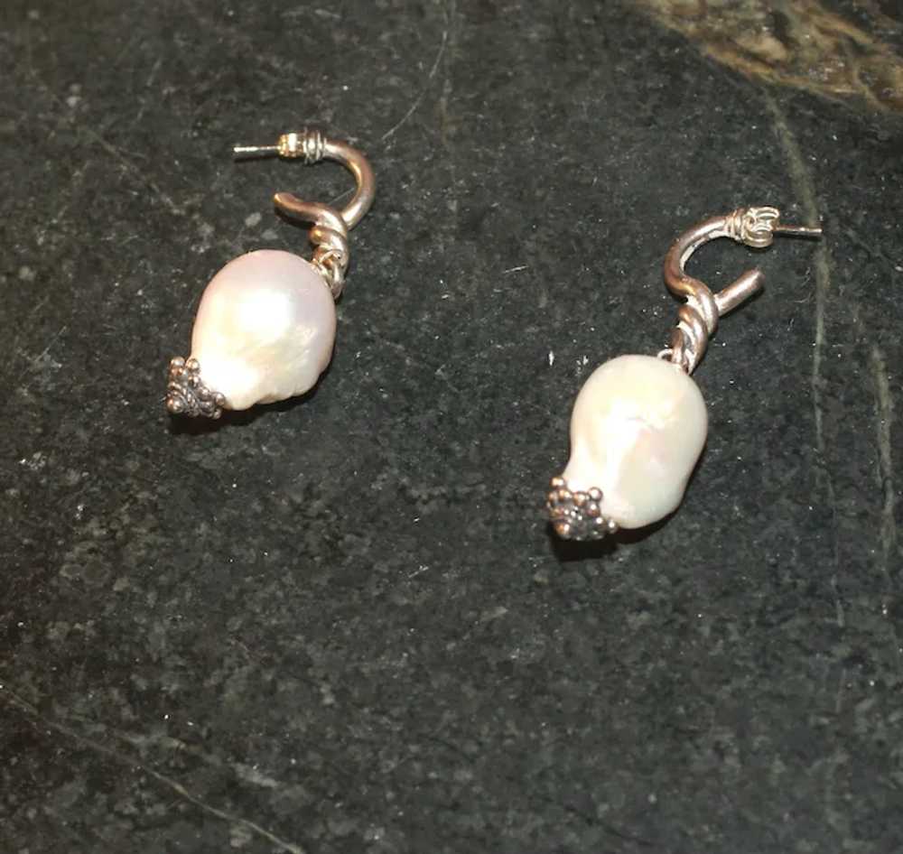 Large Baroque Pearl and Sterling Silver Drop Earr… - image 4