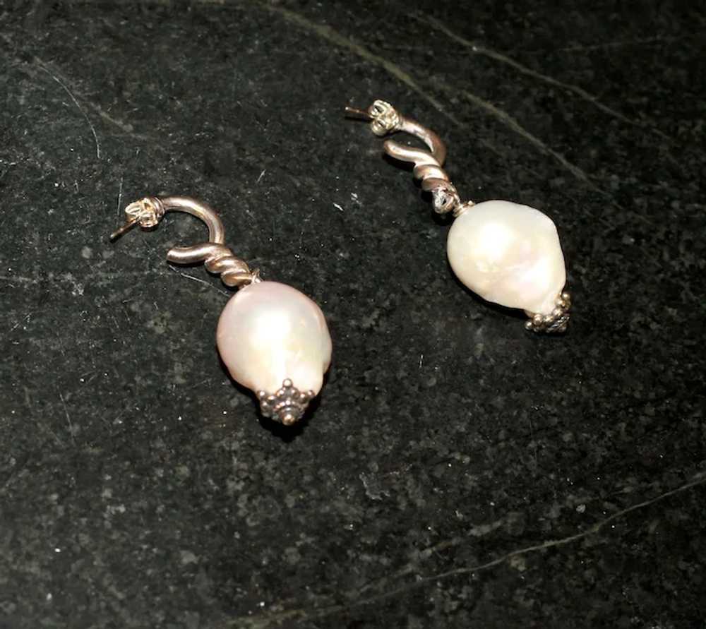 Large Baroque Pearl and Sterling Silver Drop Earr… - image 5