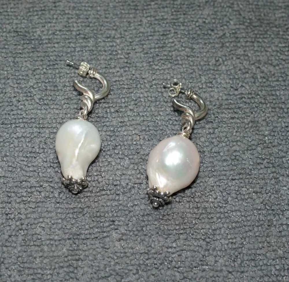 Large Baroque Pearl and Sterling Silver Drop Earr… - image 6