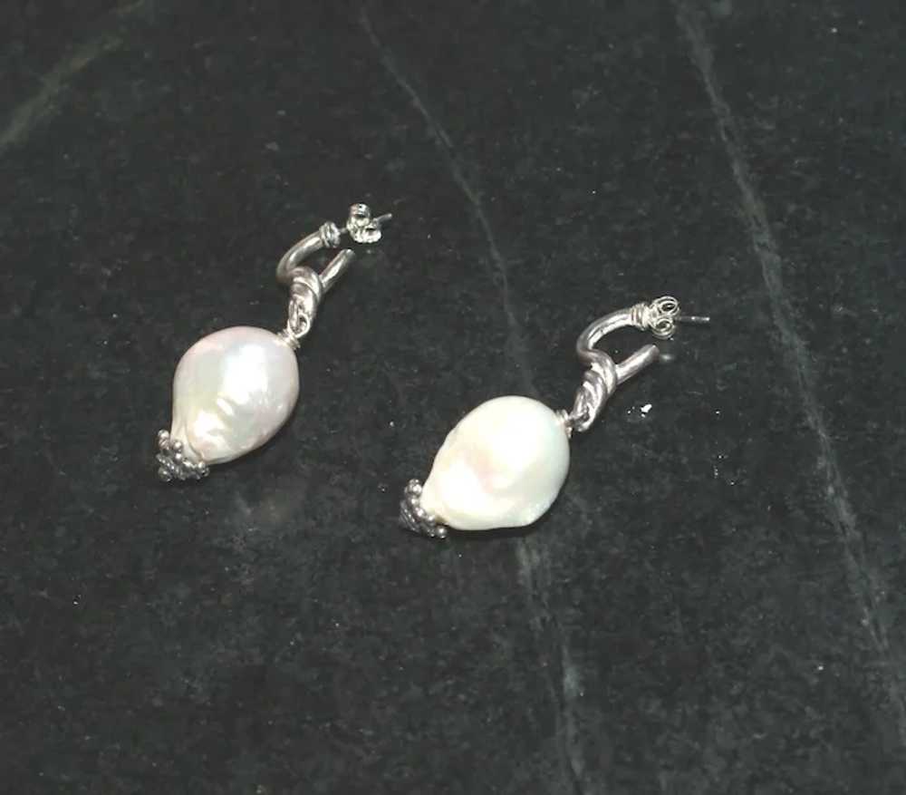 Large Baroque Pearl and Sterling Silver Drop Earr… - image 9