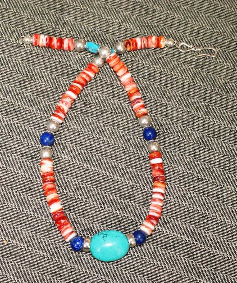 Southwestern Style Spiny Oyster Necklace -Sterlin… - image 10