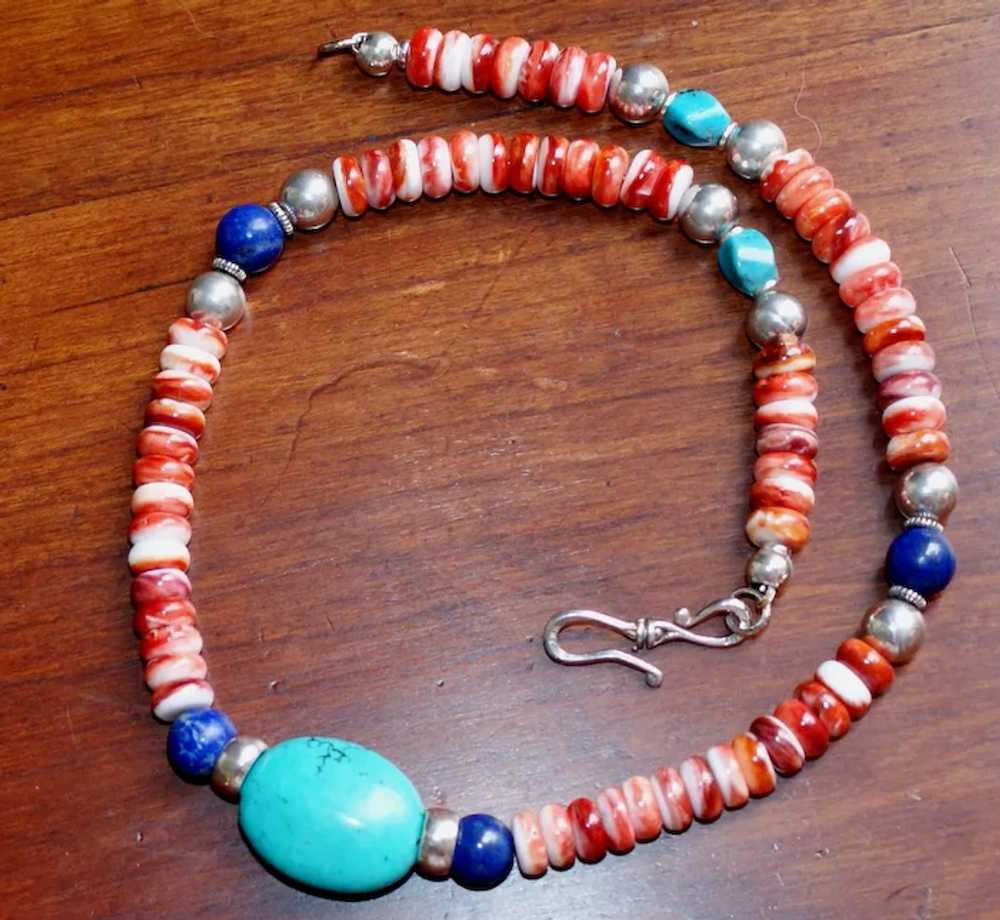 Southwestern Style Spiny Oyster Necklace -Sterlin… - image 11