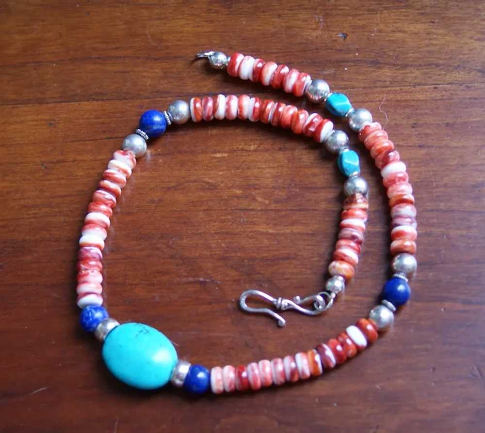 Southwestern Style Spiny Oyster Necklace -Sterlin… - image 2