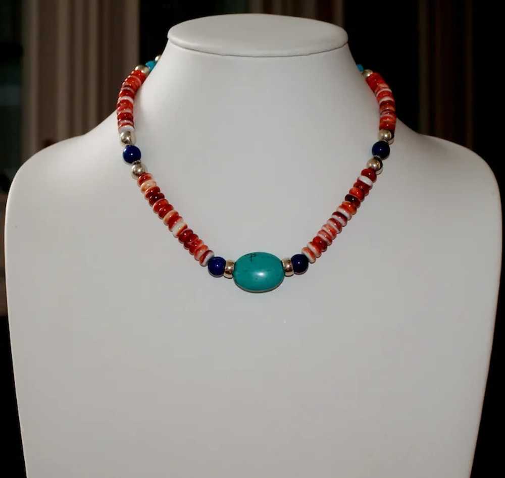 Southwestern Style Spiny Oyster Necklace -Sterlin… - image 3