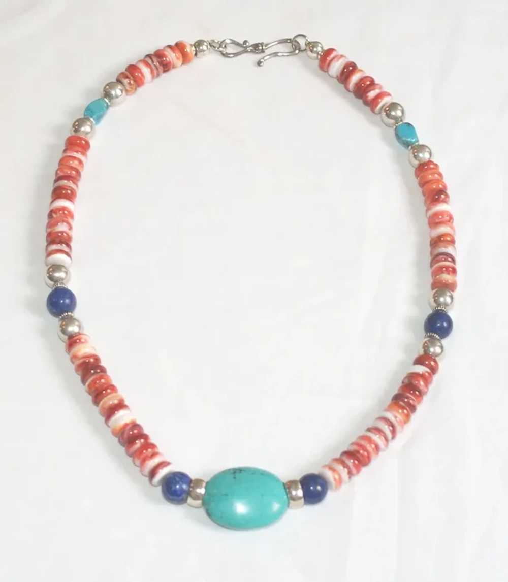 Southwestern Style Spiny Oyster Necklace -Sterlin… - image 5