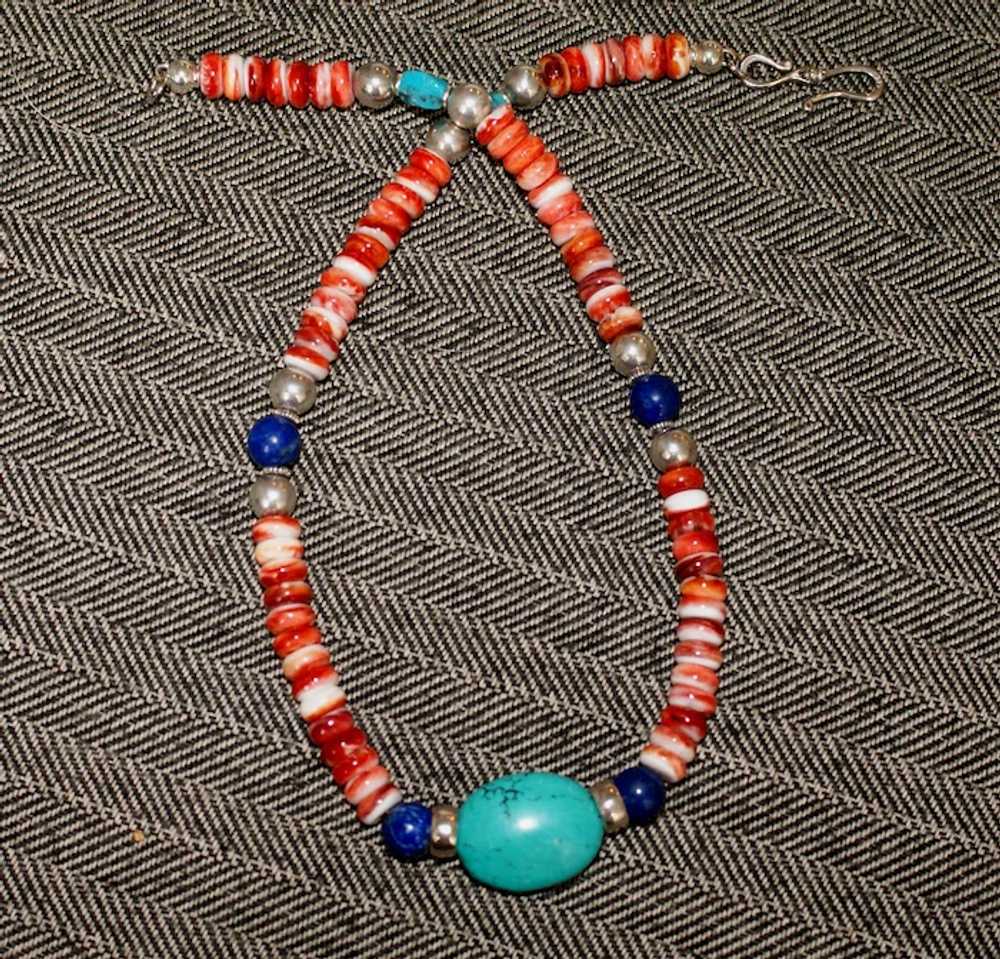 Southwestern Style Spiny Oyster Necklace -Sterlin… - image 9