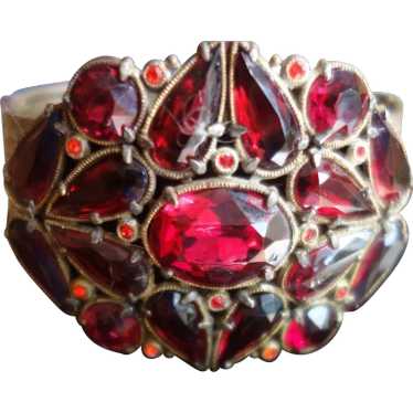VICTORIAN Style Wide Garnet Red Rhinestone Bracele