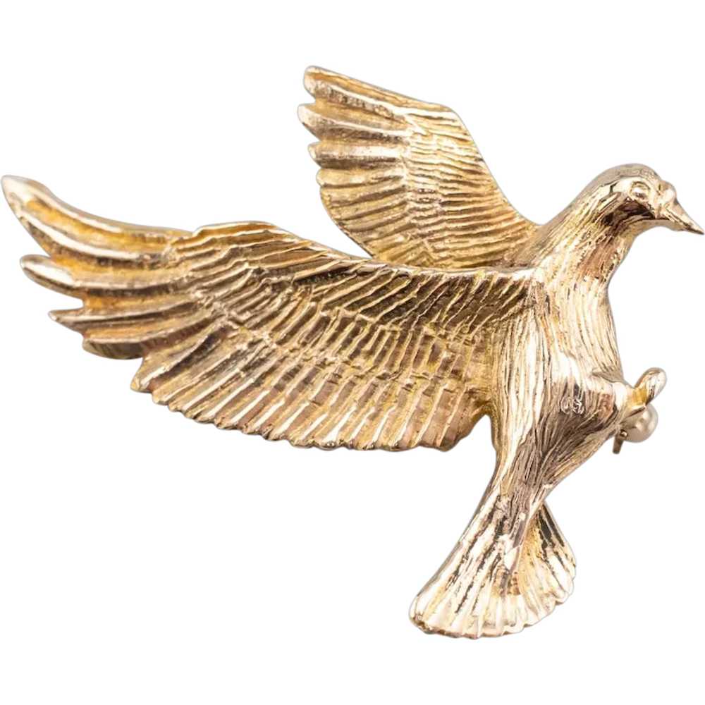 Stunning 14 Karat Golden Dove Brooch - image 1