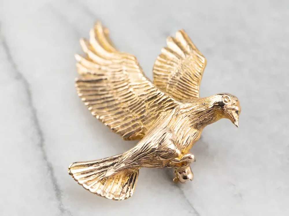 Stunning 14 Karat Golden Dove Brooch - image 2